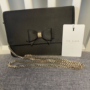 Ted Baker Black Satin Bow Crossbody with Gold Chain Strap